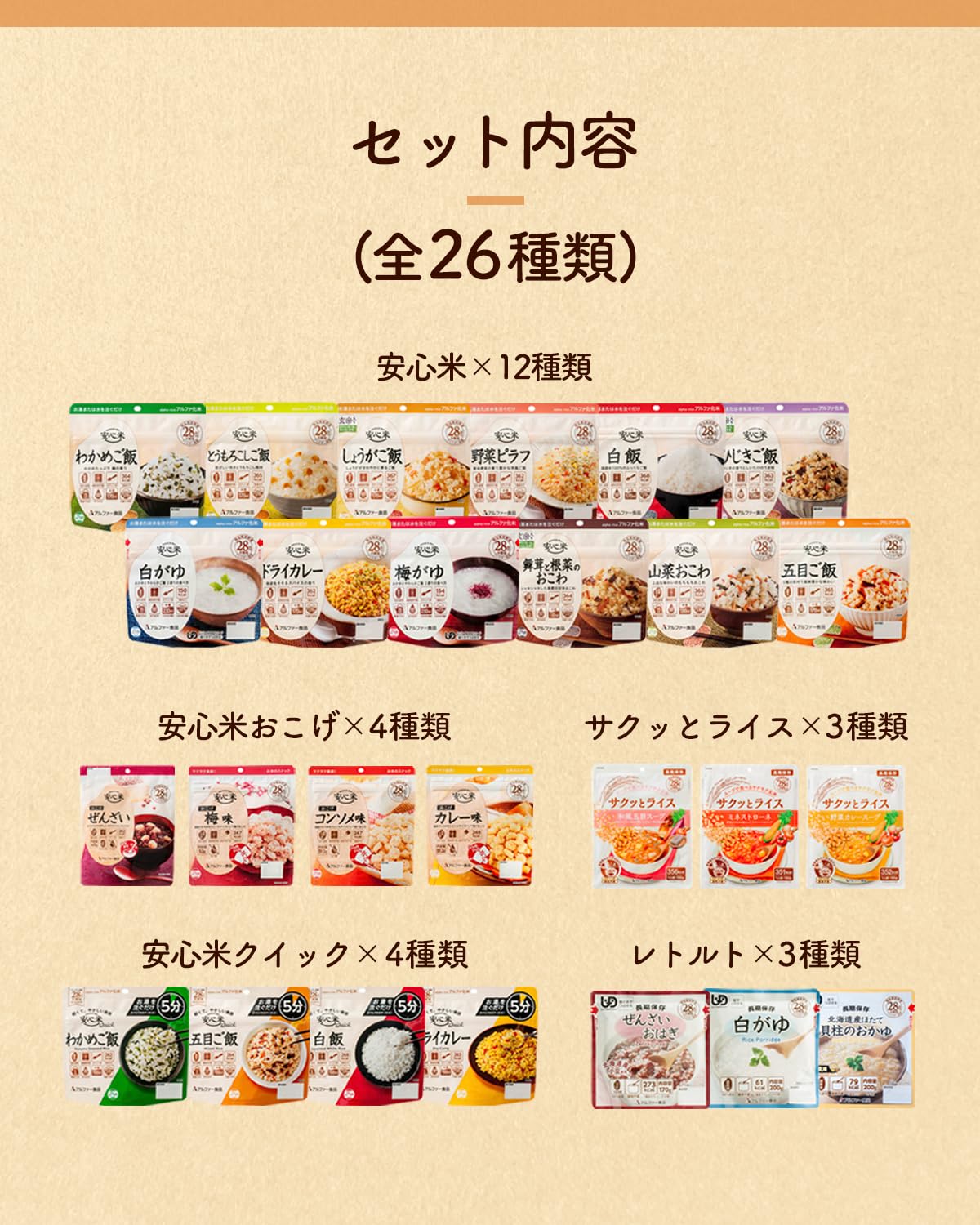 Amazon | アルファ米 26種 8日分セット 非常食 ご飯 米 5年保存 長期